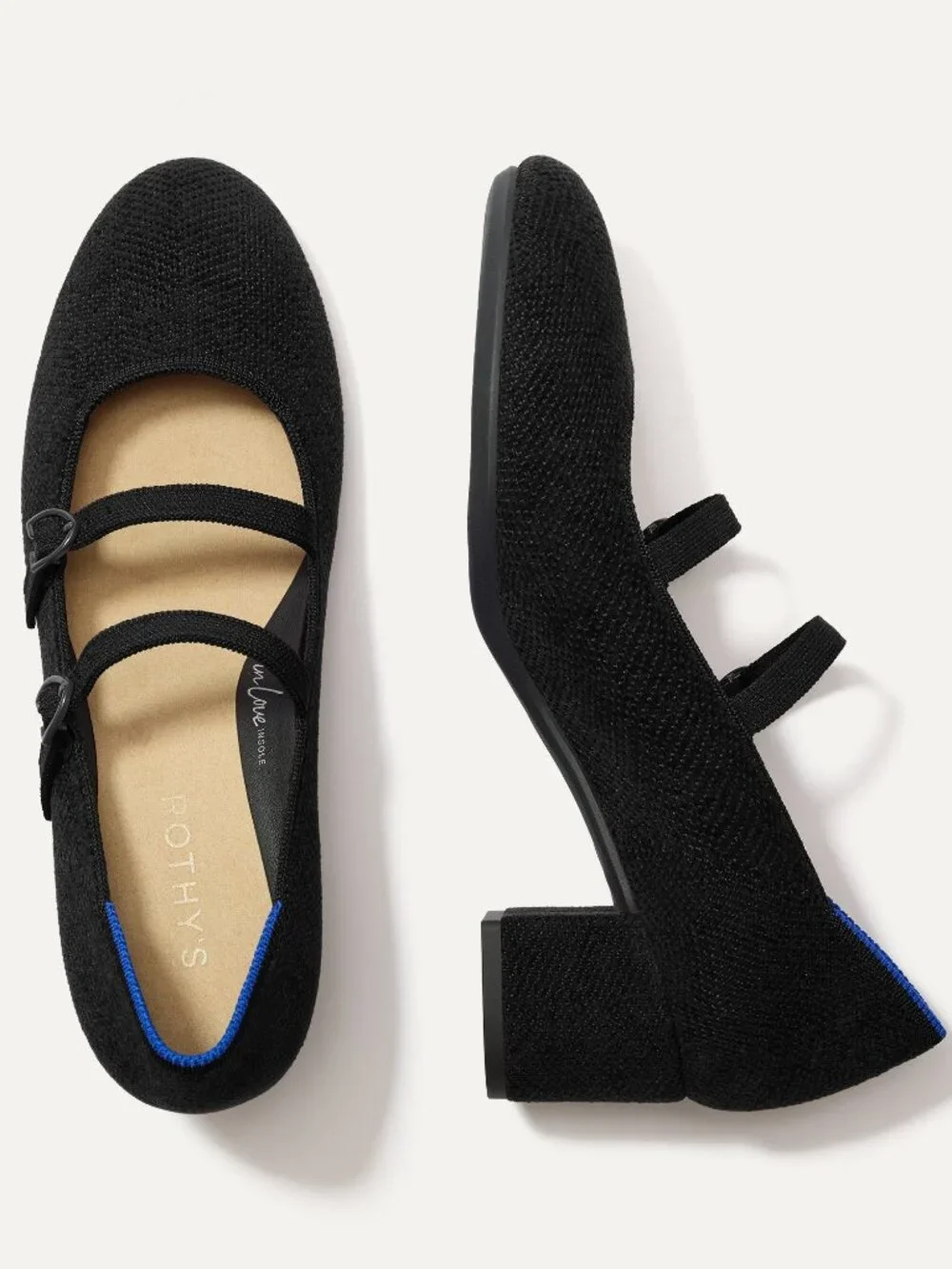 Rothy's The ReVelvet™ Double Buckle Mary Jane Heel - ReVelvet™ Black Size 9 - Picture 1 of 3